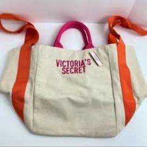 Victoria's Secret Bombshell Summer Coral Orange Pink Beach Canvas Tote Bag